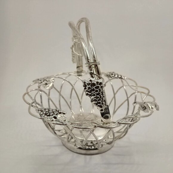 Godinger Silver Art Grape Leaf Swing Handle Silver Plate Basket - TARNISHED - Picture 4 of 10